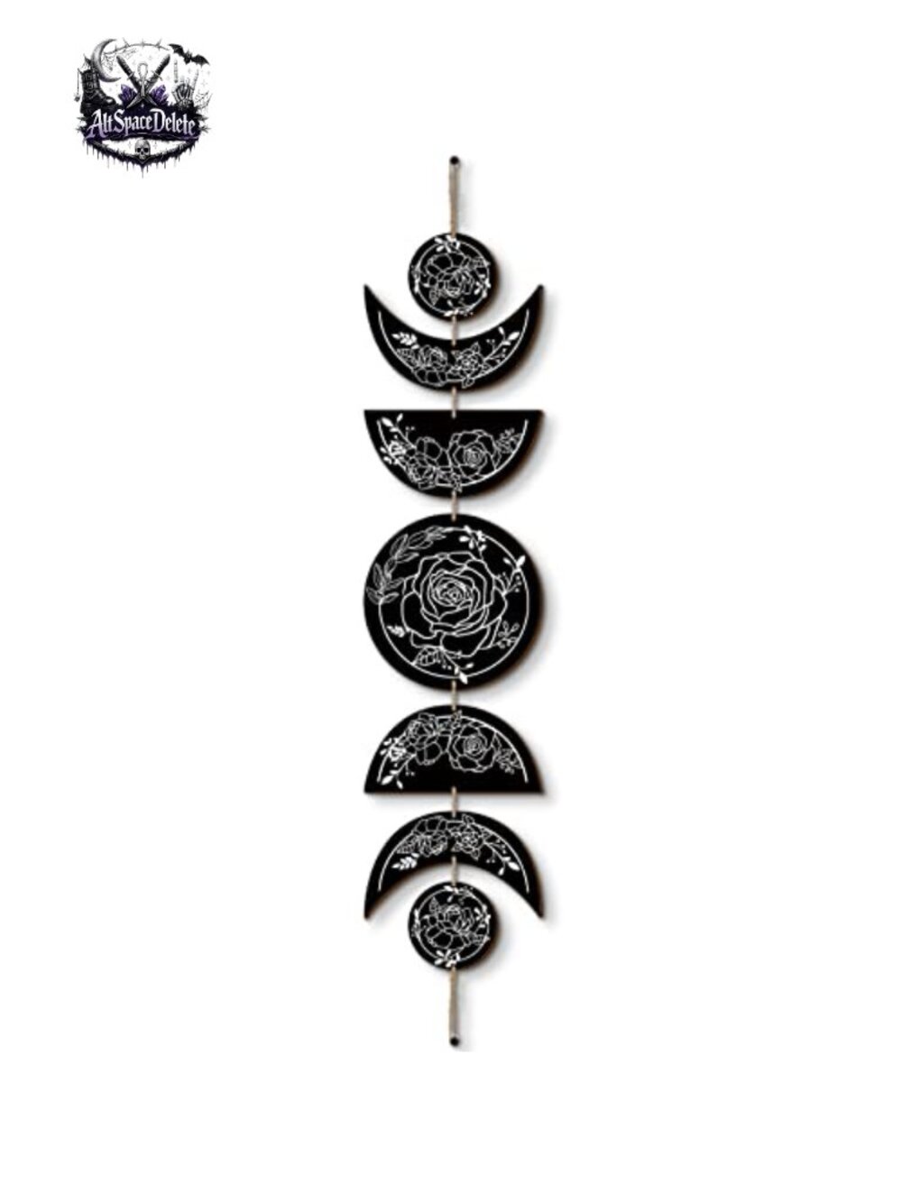 Boho Moon Phase Wood Wall Hanging Decor with Floral Star Design